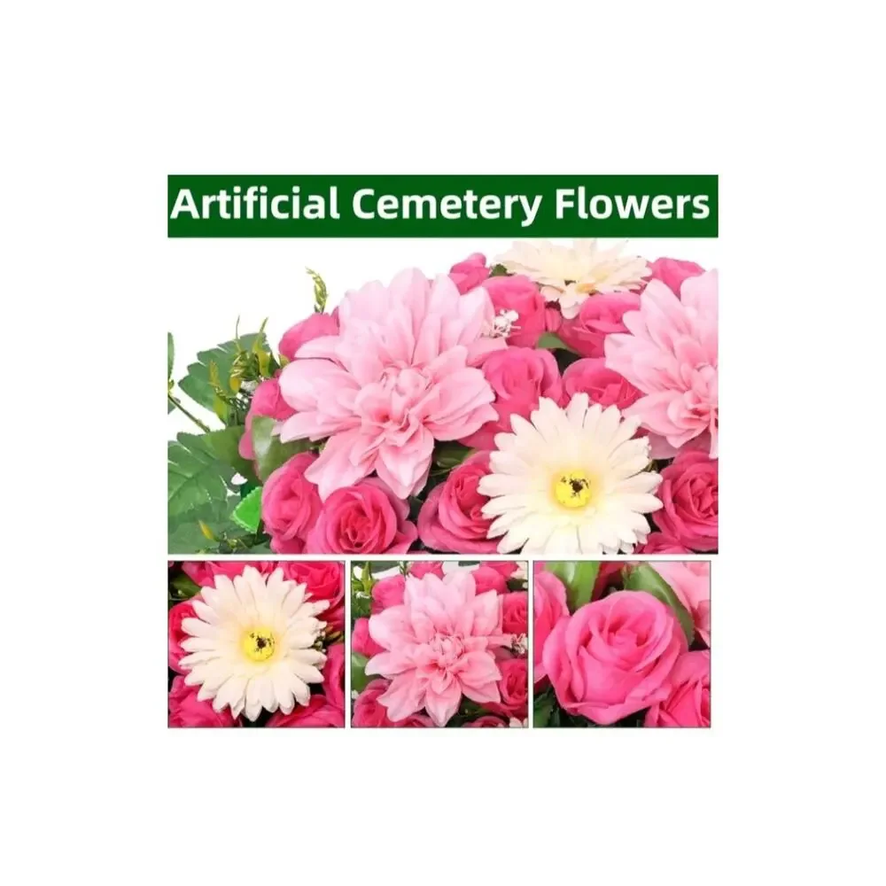 Lodou Artificial Cemetery Flower Saddles for Graves,Outdoor Dark Pink Rose